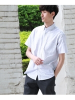 リーフ 刺子 ステッチ 半袖 シャツ/ライトブルー(491)