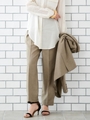リネンライクセンタープレスストレートパンツ/ブラウン