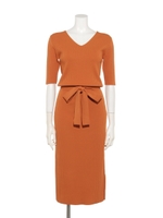 リブIライン5分袖ニットワンピース/オレンジ