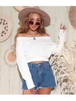 リブオフショルダートップス/ホワイト(001)