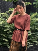 リブタンク付きボートネックカットソー/ブラウン