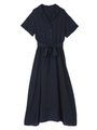 リボン付半袖シャツワンピース/ネイビー