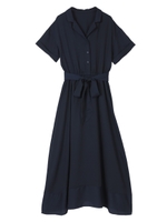 リボン付半袖シャツワンピース/ネイビー