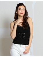 レースアップカットトップス/ブラック