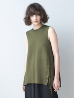 レースアップバックプリーツニットプルオーバー/KHAKI