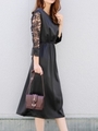 レーススリーブウエストギャザーワンピース/ブラック