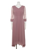 レーススリーブ前後差ヘムロングワンピース/ラベンダー