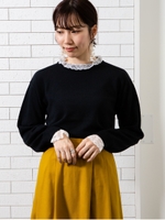 レース付きハイネックニットプルオーバー/ネイビー