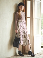 レオパード切替フレアスカート/ベージュ