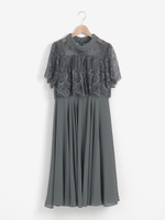 ロールカラーネックレースレイヤードドレス/カーキグリーン