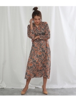 ヴィンテージフラワーカシュクールデザインワンピース/サックスブルー(020)