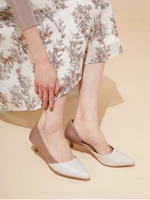 異素材ブロッキングポインテッドトウパンプス/ベージュ