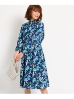 花柄シャーリングネックベルト付ワンピース/ネイビー(193)