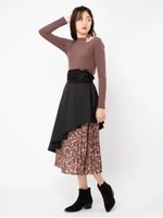 花柄プリーツドッキングスカート/ブラック
