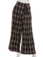 起毛チェックサイドベルト付ワイドパンツ/チェック ブラウン