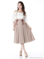 共布ミディ丈マチ付スカート/ベージュ