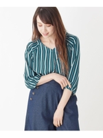 後ろリボンストライプブラウス/グリーン(322)