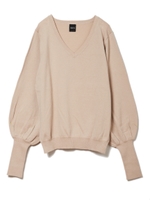袖タックVネックニットトップス/ベージュ