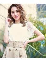 袖チュール切替ニットトップス/ホワイト(001)