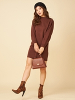 袖ボリュームニットワンピース/ブラウン