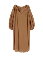 袖ボリュームレースアップワンピース/ライトブラウン