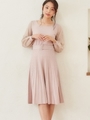 袖レースニットワンピース/ピンク系