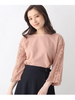 袖レ−スカノコカットソー/ラズベリーピンク(073)