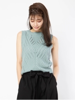 透かし編みニットベスト/ライトグリーン