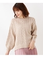 透かし編みボトルネックニット/ライトベージュ(051)