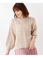 透かし編みボトルネックニット/ライトベージュ(051)