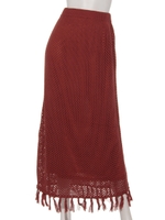 透カシ編ミニットスカート/レンガ