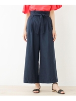 麻調ヘリンボーンストライプワイドパンツ/ネイビー(093)