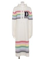 綿レーヨンストレッチ レインボーフード付きニットワンピース/オフ