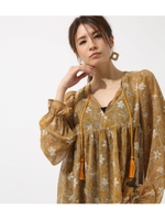 楊柳シフォンプリントスキッパーBL/ORG