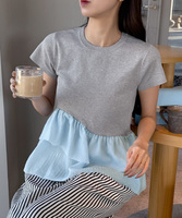 半袖ニットドッキングイレギュラーヘムペプラムトップス