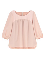 七分袖パフスリーブタックブラウス