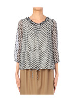 小鳥柄フリルブラウス