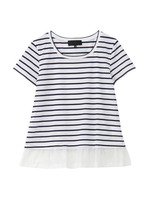 [L]ペプラム切り替えボーダープルオーバー