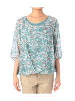 ギンガム×フラワープリントブラウス