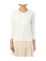 フラワーボタン八分袖ニットカーディガン