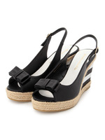 ボーダーウエッジリボンサンダル