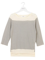 ボーダークルーニット長袖トップス