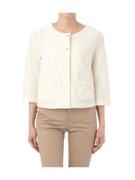 透かし編みクルーネック七分袖カーディガン