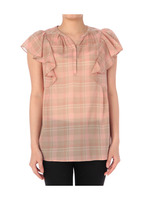 袖フリルチェックブラウス