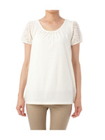 レーススリーブバックリボンカットソー