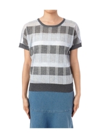 配色チェックニットプルオーバー