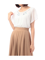 ビジュー使いレイヤードシフォンカットソー