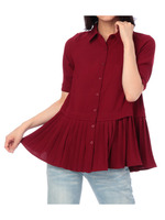 裾プリーツワンポケットシャツ