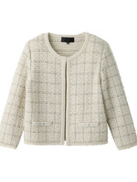 [L]ミックスチェックノーカラーカーディガン