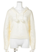 フード付ケーブルニット